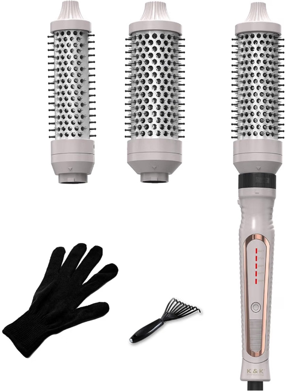 K&K Thermal Brush 3 in 1 Set Ionic Heated Round Curling